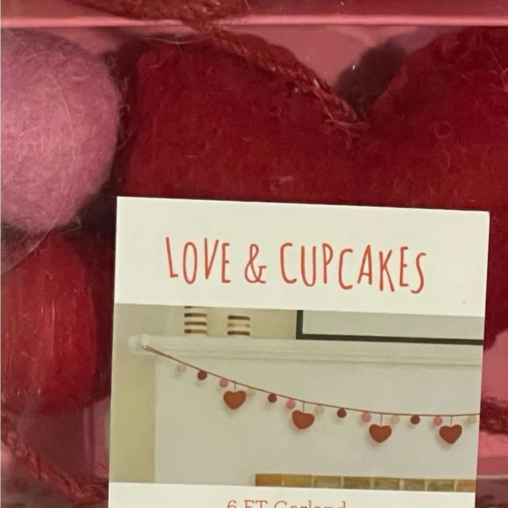 Valentines Love & Cupcakes Hearts and Pom Poms Garland - Felt Hearts Garland